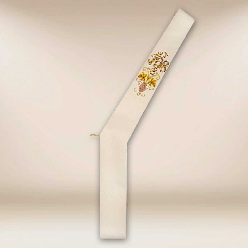 Stola ricamata per diaconi ecru con IHS