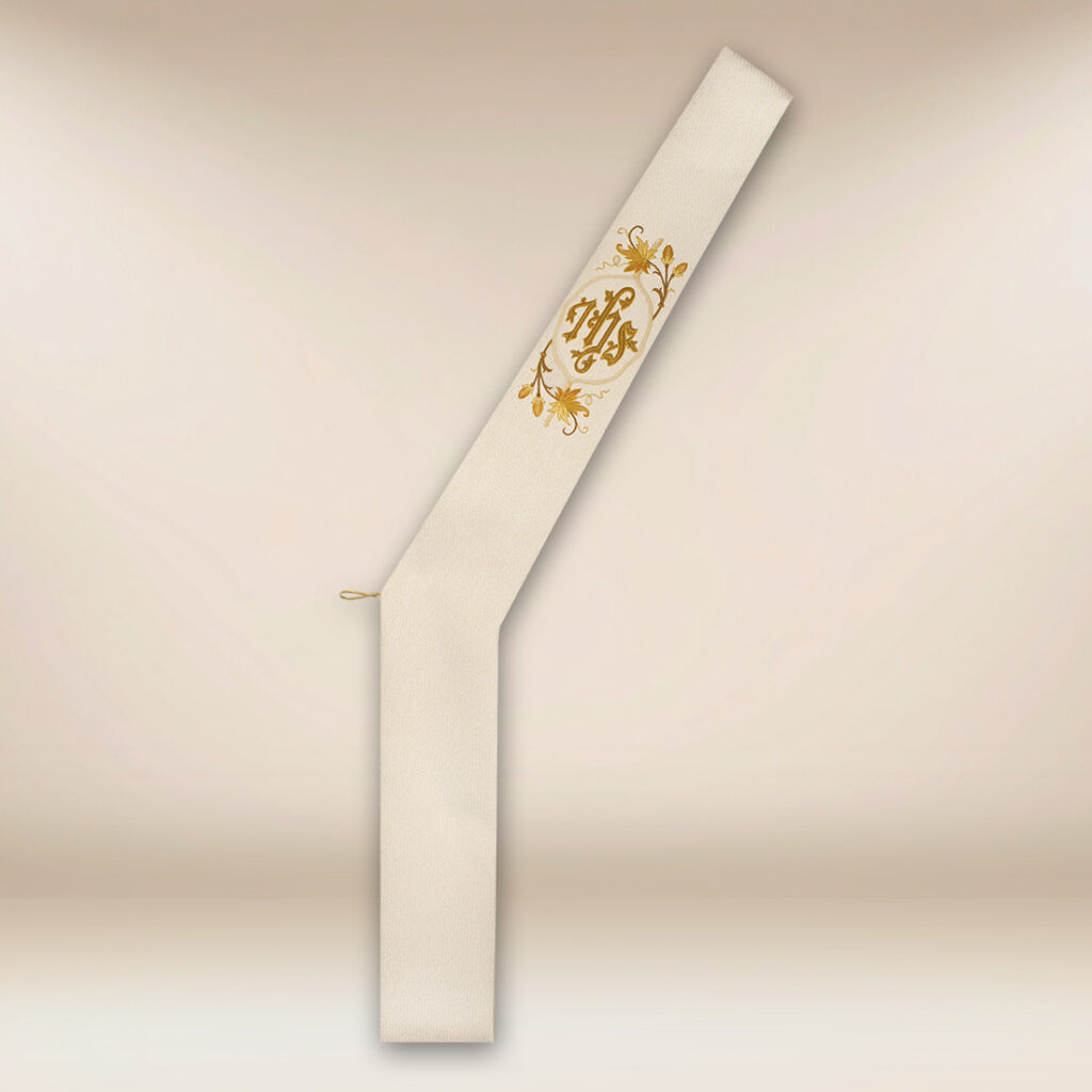 Stola ricamata per diaconi ecru IHS