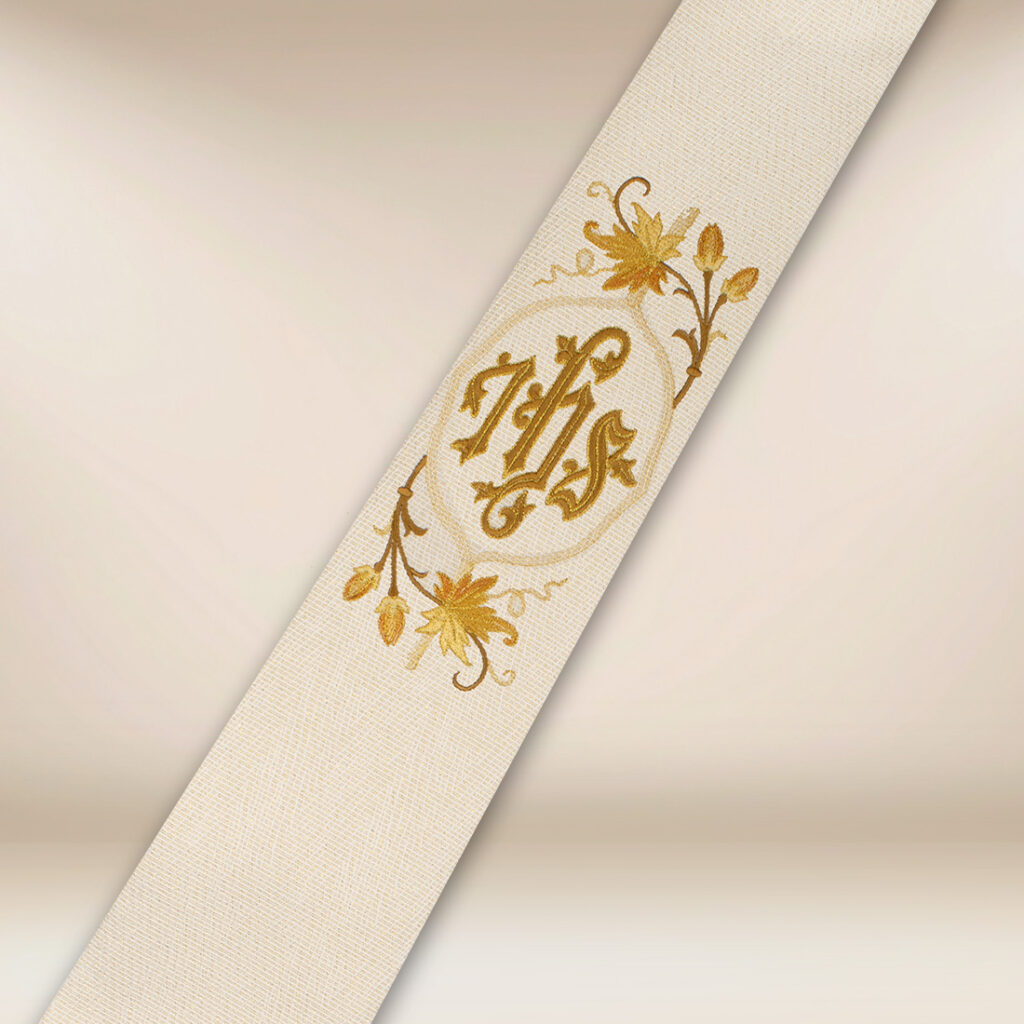 Stola ricamata per diaconi ecru IHS