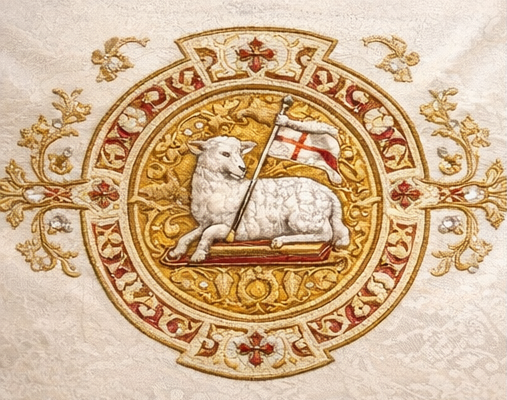haft liturgiczny Baranek Boży – precyzyjny detal ornamentu