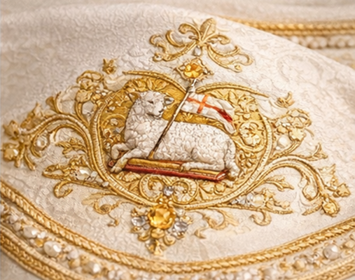 symbol eucharystyczny w hafcie liturgicznym – zbliżenie detalu