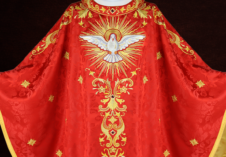 ornat haftowany czerwony Ignis Sanctus Duch Święty