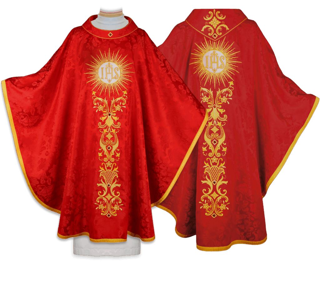 ornat haftowany czerwony Ignis Sanctus IHS