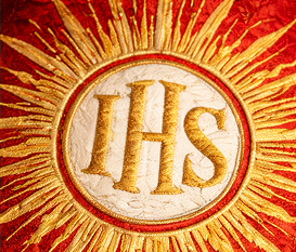 ornat haftowany czerwony Ignis Sanctus haft złotą nicią