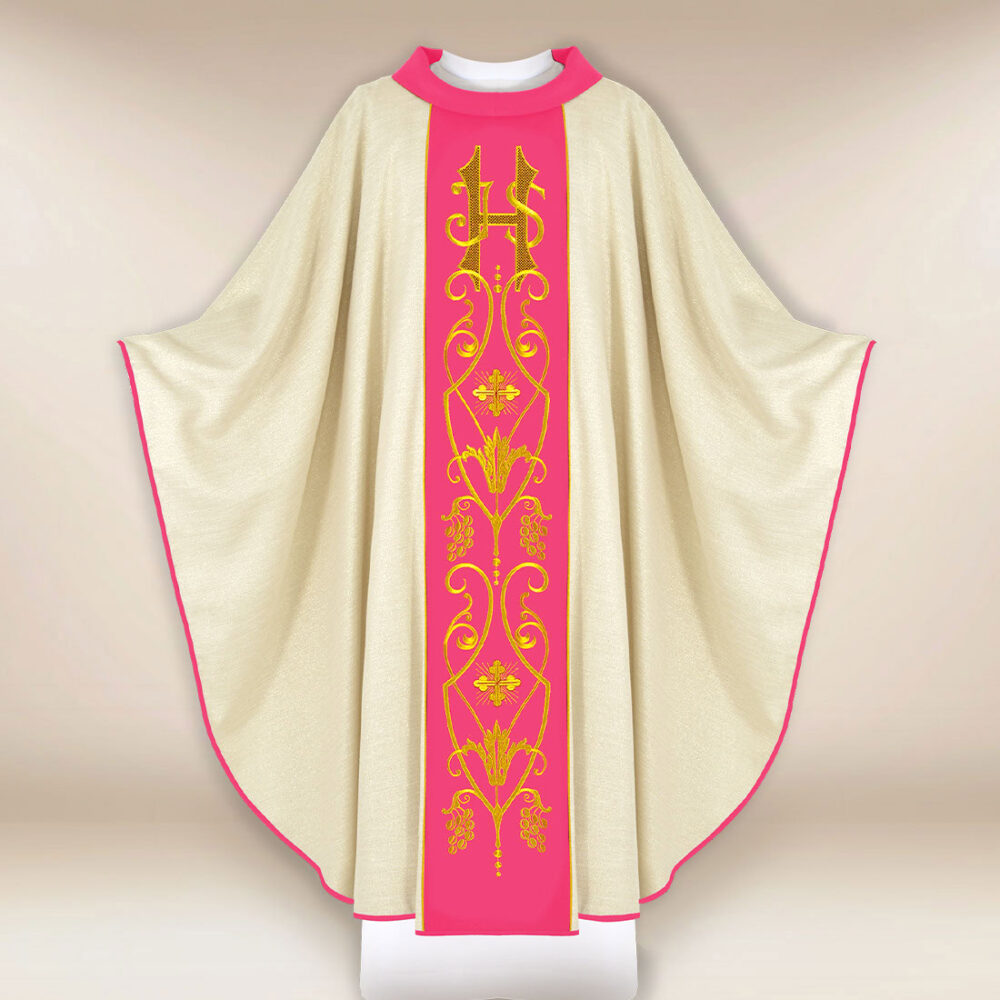 Casula con fascia ricamata rosa