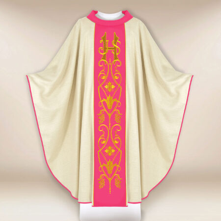 Casula con fascia ricamata rosa