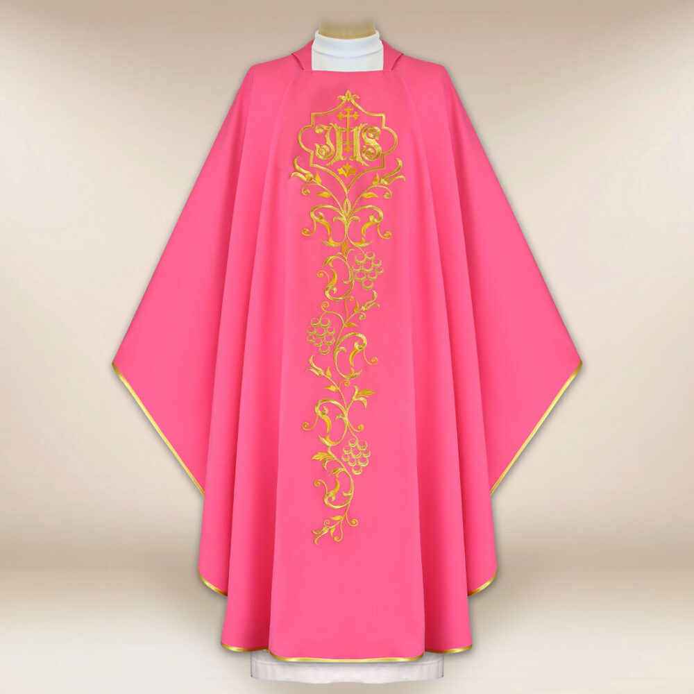 Casula ricamata liturgica rosa