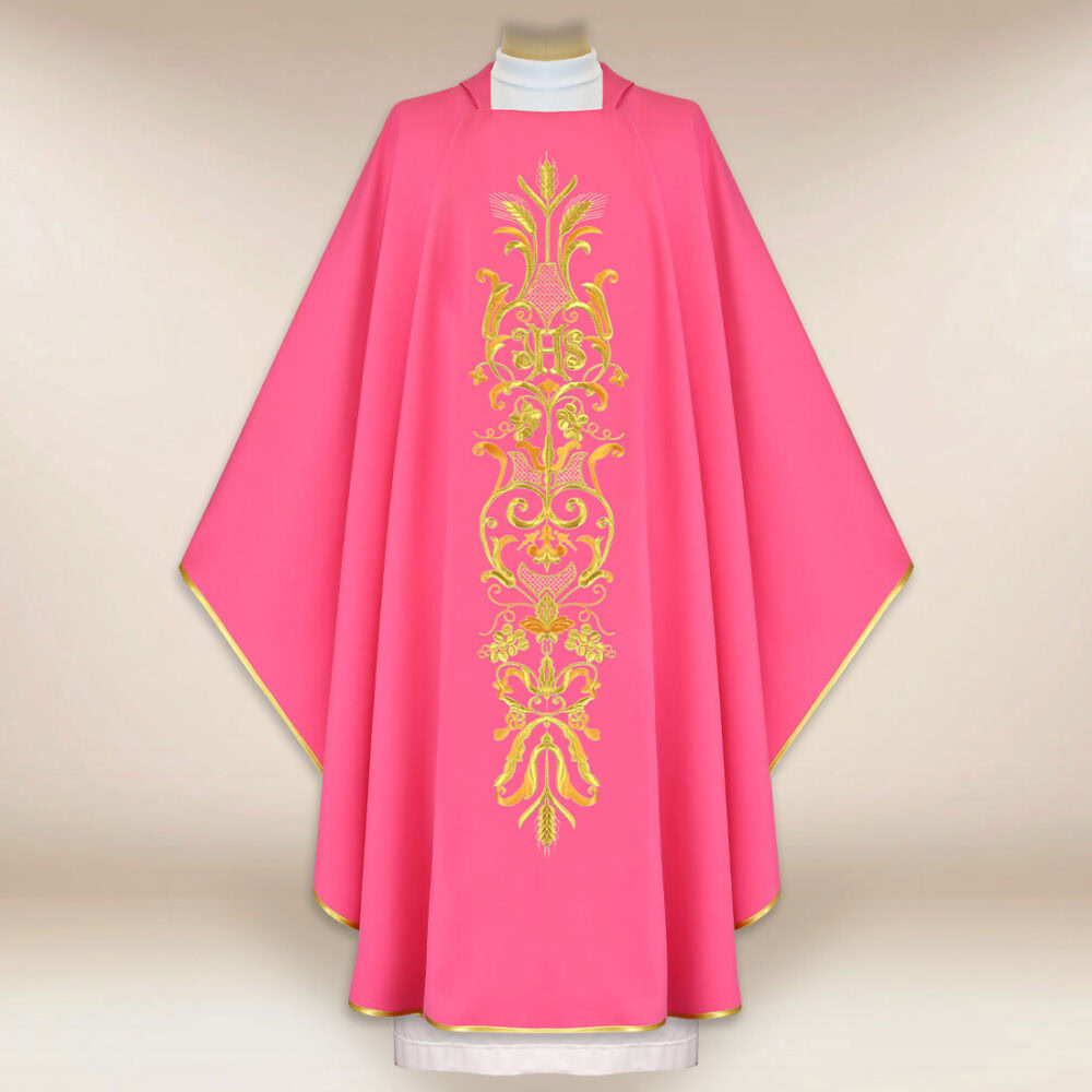 Casula ricamata liturgica rosa