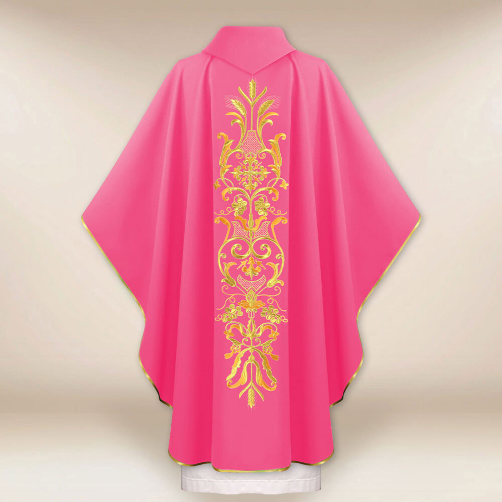 Casula ricamata liturgica rosa