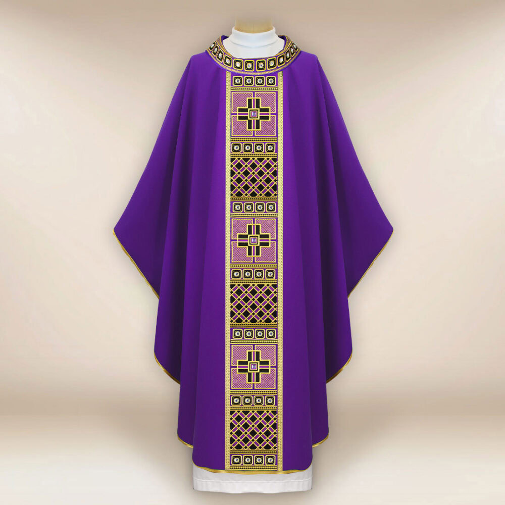 Casula liturgica viola ricamata