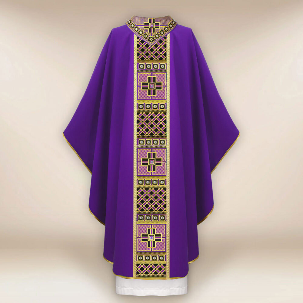 Casula liturgica viola ricamata