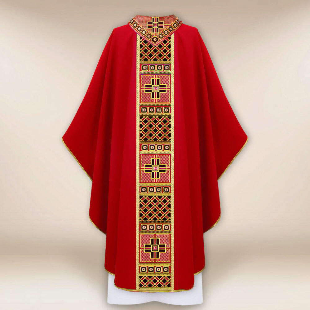 Casula liturgica rossa ricamata