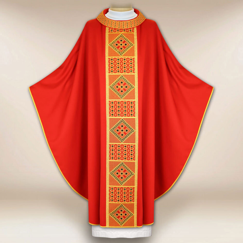 Casula liturgica rossa ricamata