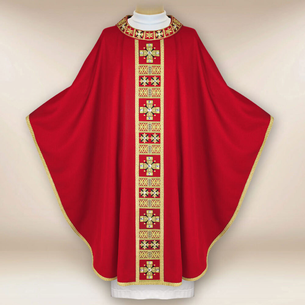 Casula liturgica rossa ricamata