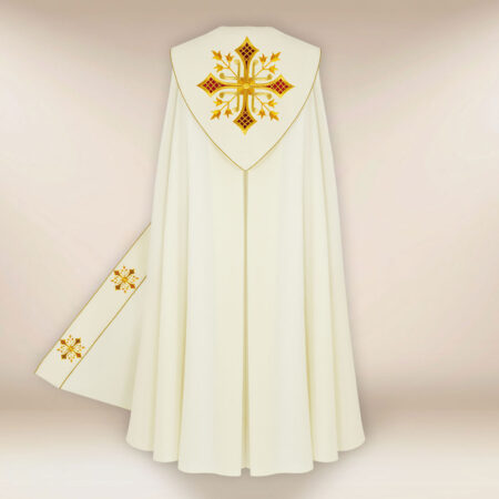 Elegante piviale liturgico ricamato con croci ricamate