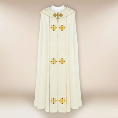 Elegante piviale liturgico ricamato con croci ricamate