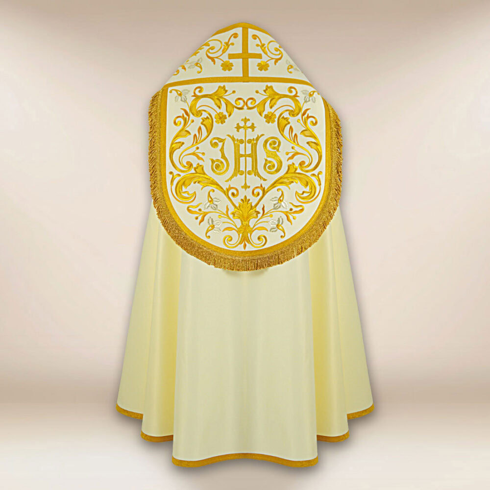 Piviale liturgico ricamato con monogramma IHS