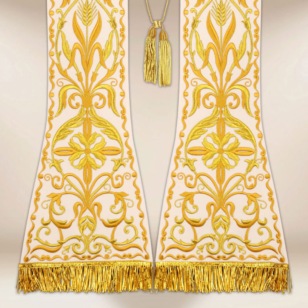 Stola ricamata romana Calice ecru