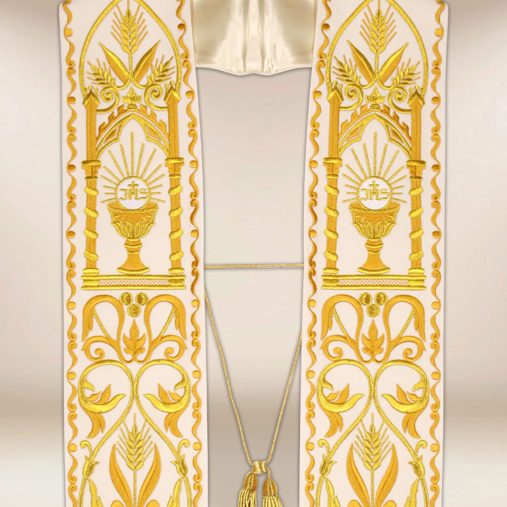 Stola ricamata romana Calice ecru
