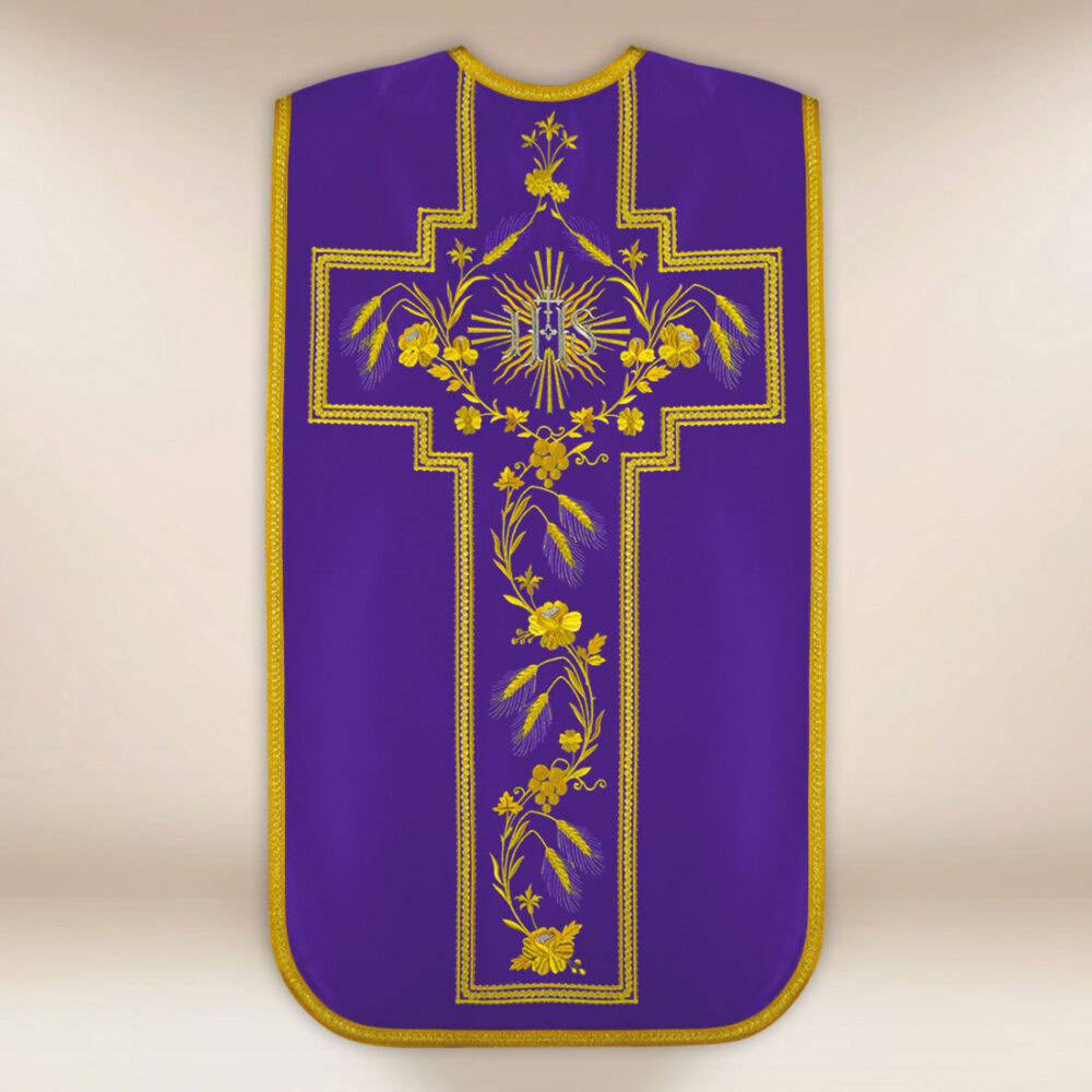Paramento ricamato romano IHS viola