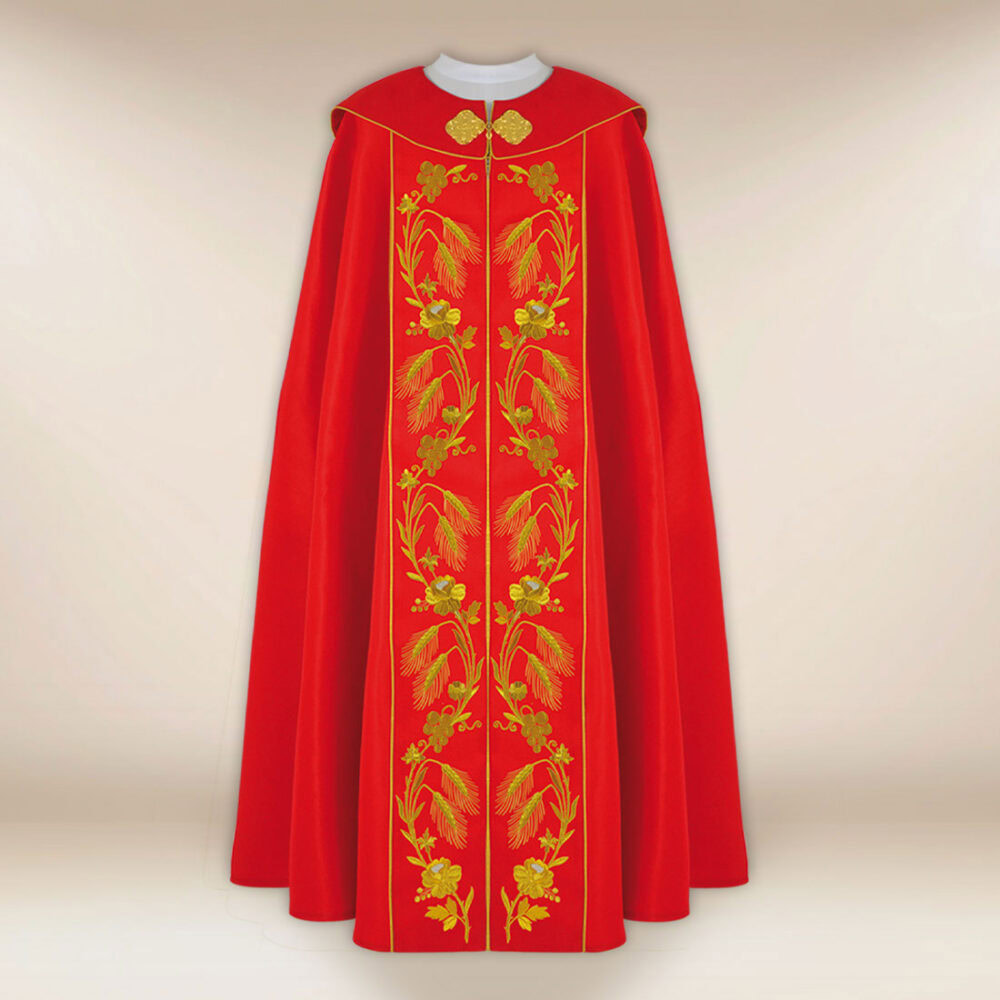 Piviale ricamato IHS rosso