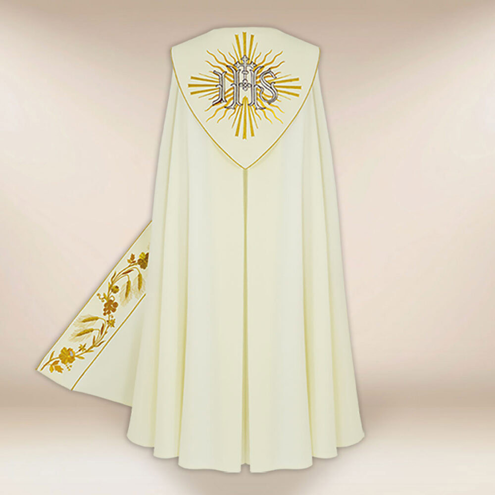 Piviale ricamato IHS ecru