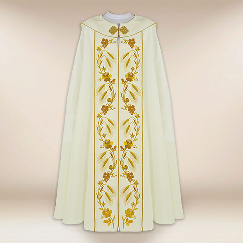 Piviale ricamato IHS ecru