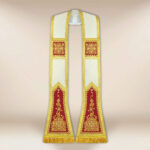 Stola romana ecru con pannelli bordeaux e ricamo dorato