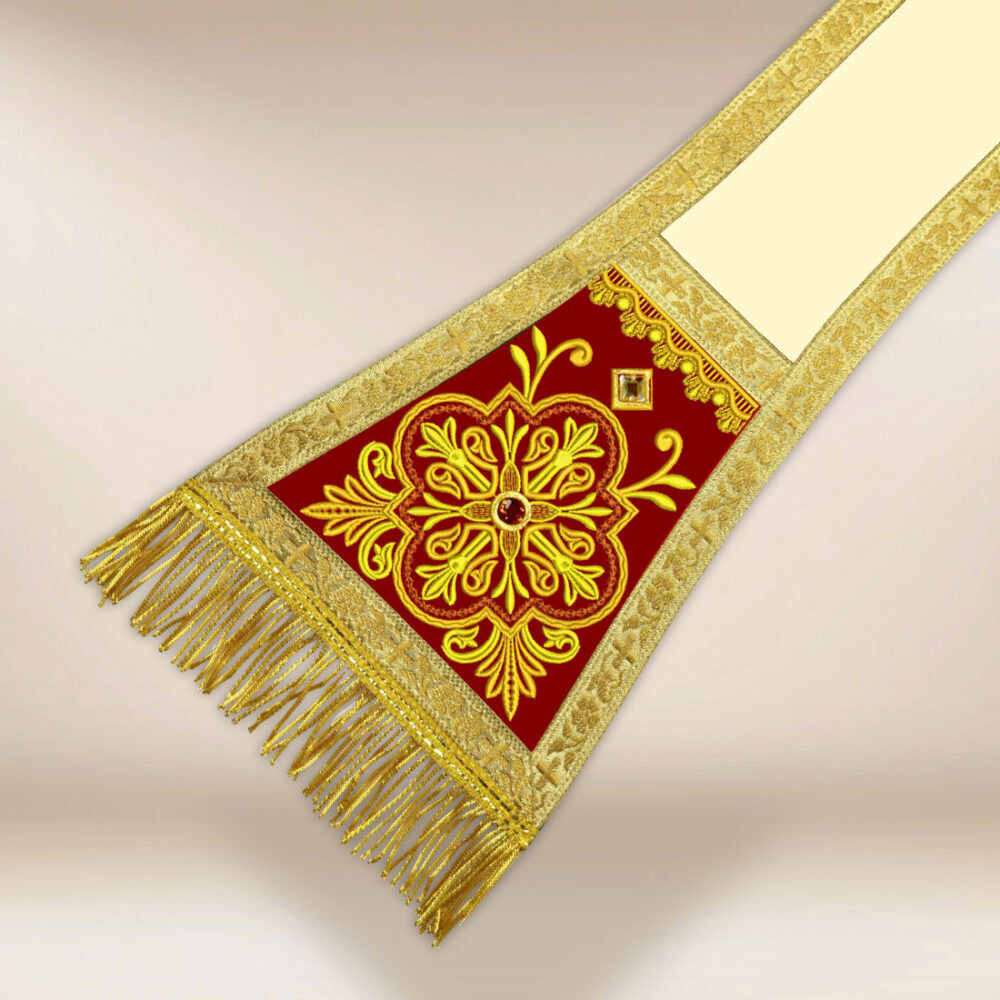 Manipolo ricamato bordò-ecru con croci