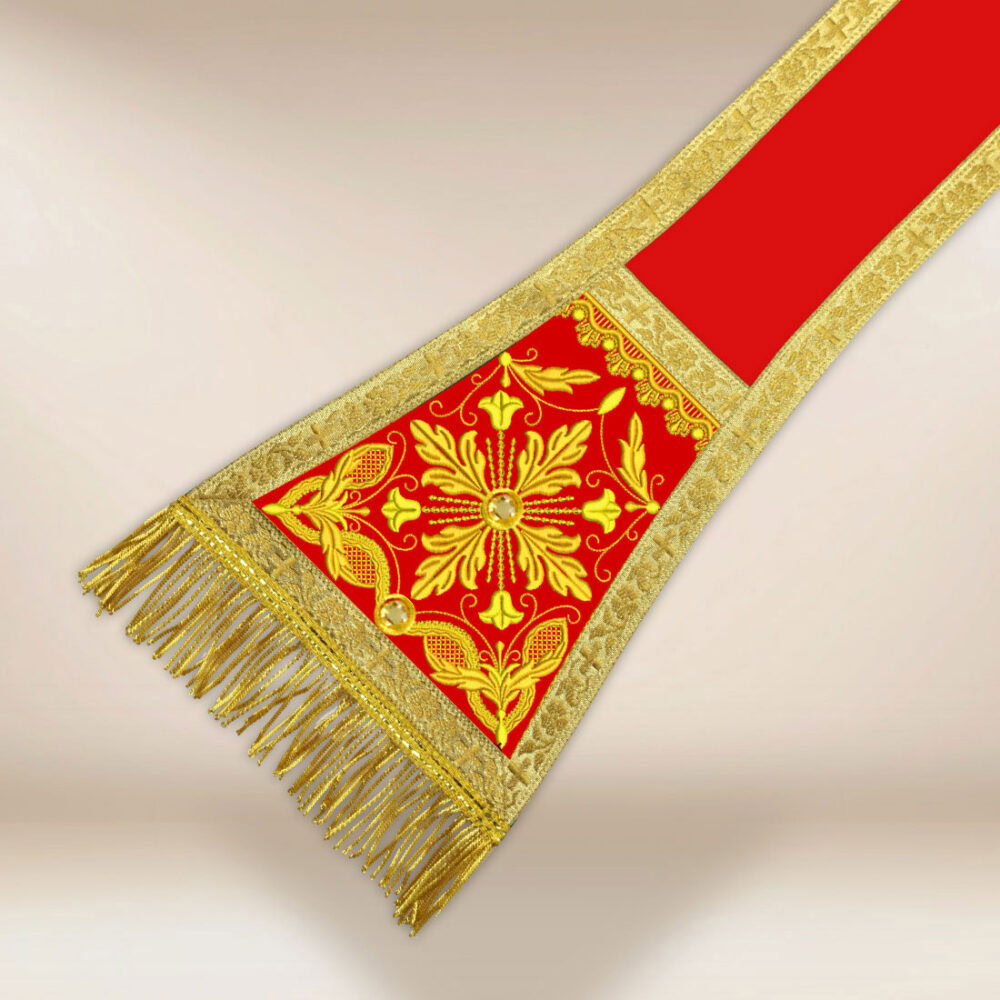 Manipolo liturgico rosso ricamato