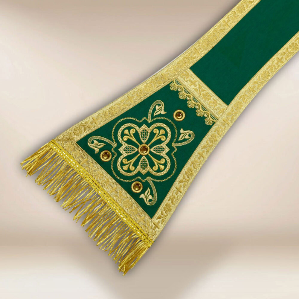 Manipolo liturgico verde ricamato