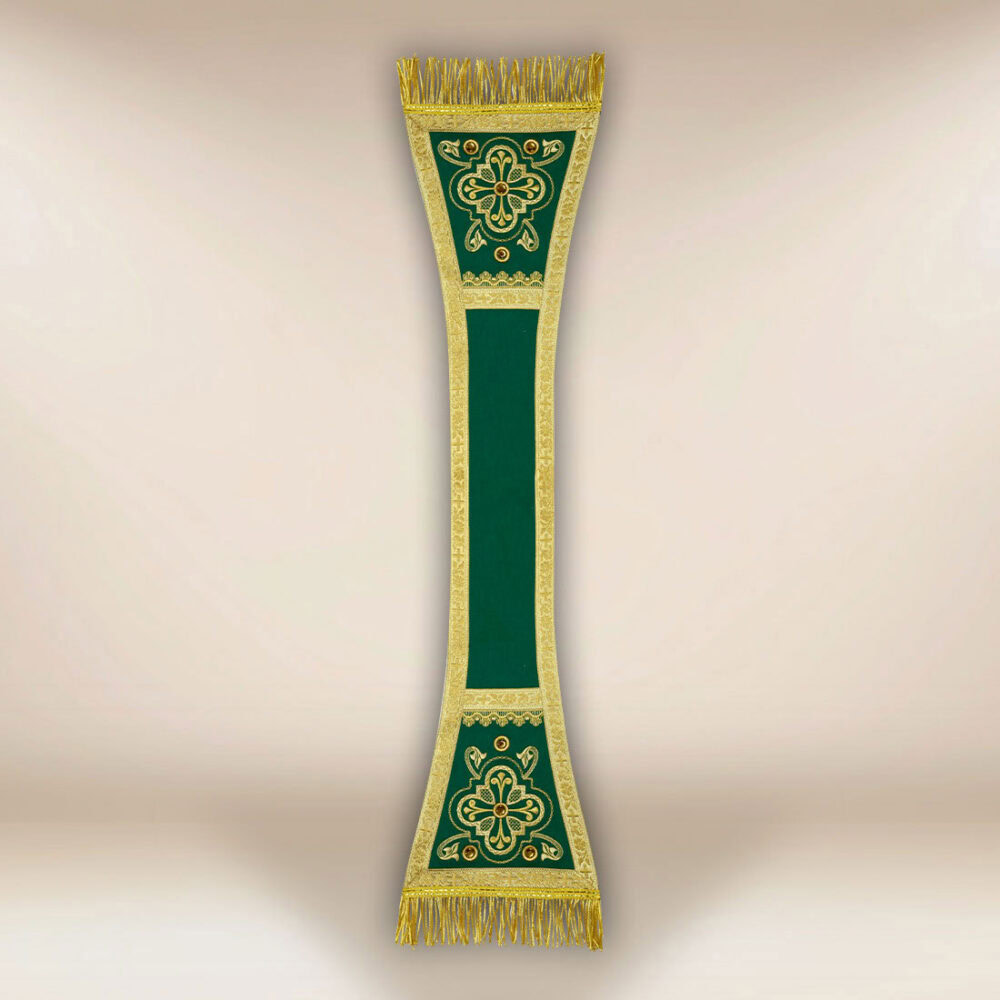 Manipolo liturgico verde ricamato