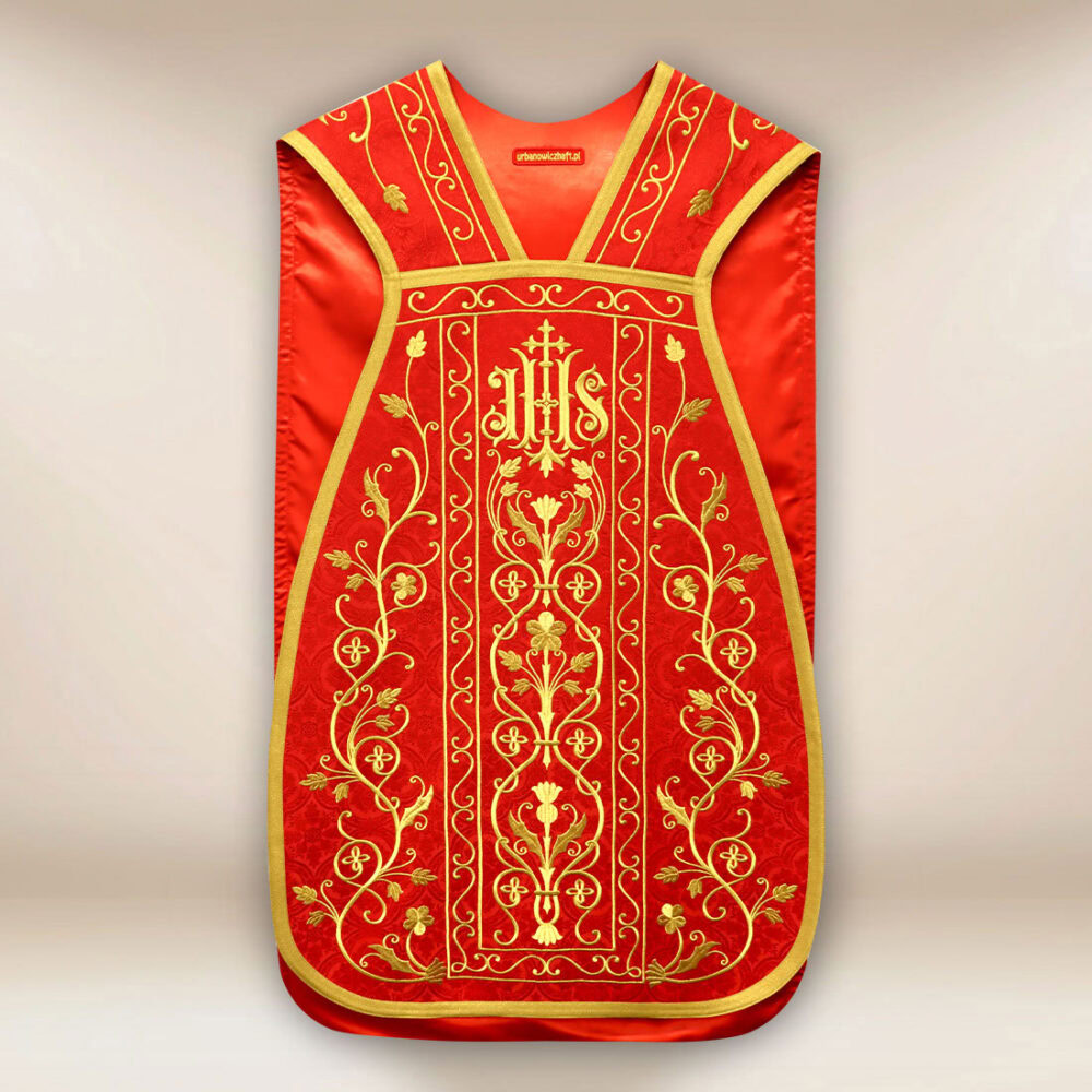 Casula romana ricamata in colore rosso