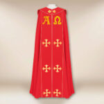 Piviale ricamato rosso Alfa Omega PX