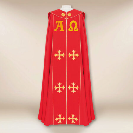 Piviale ricamato rosso Alfa Omega PX