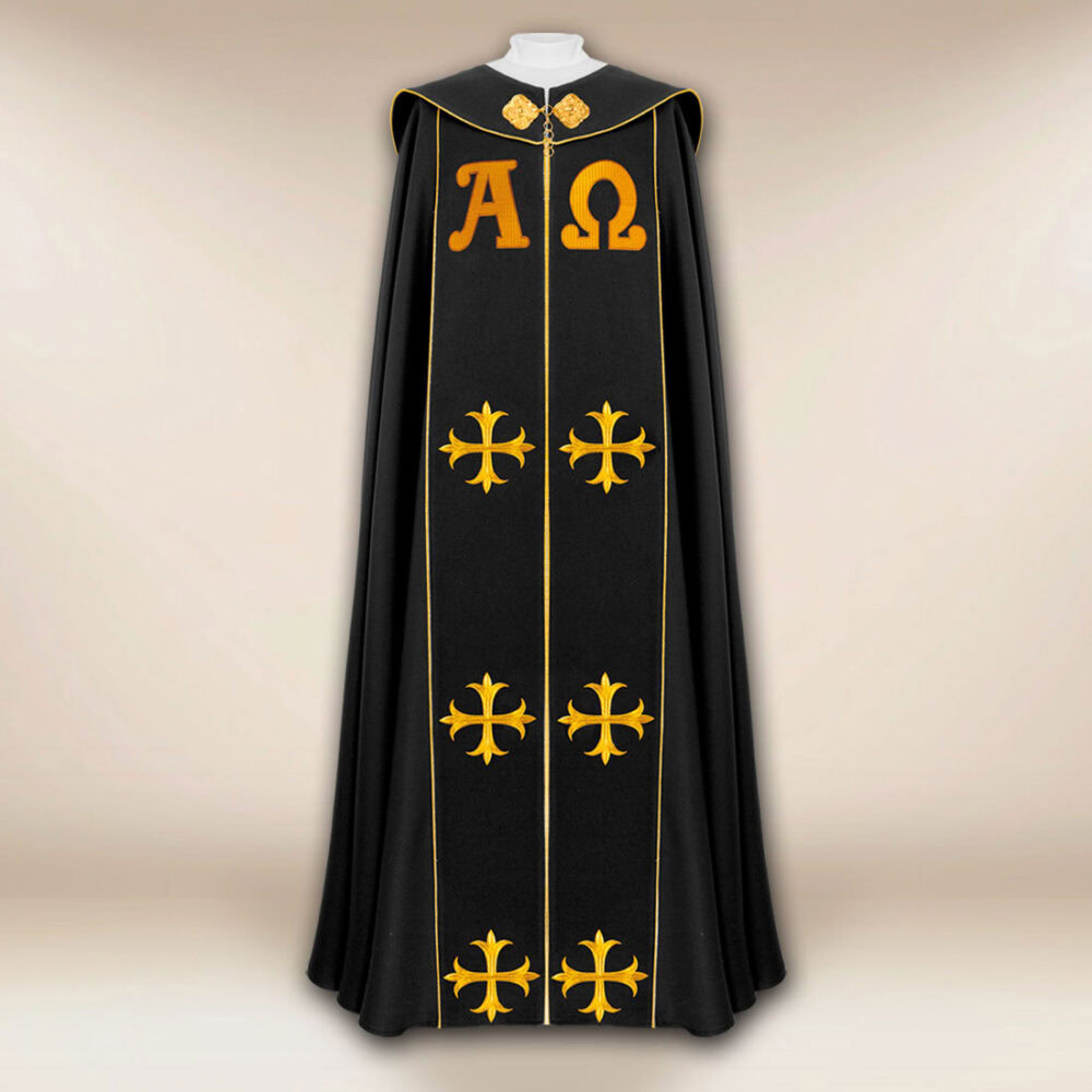 Piviale liturgico nero Alfa Omega PX