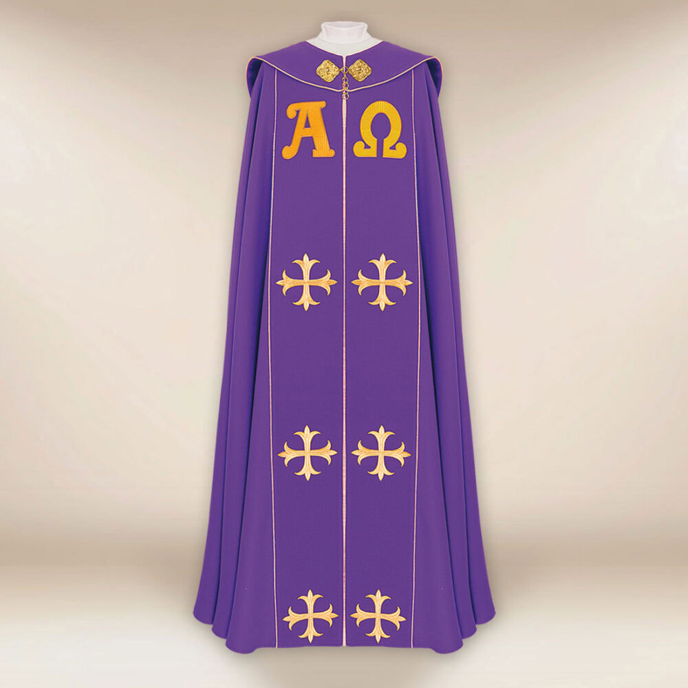 Piviale ricamato viola Alfa Omega PX