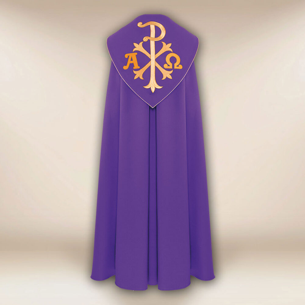 Piviale ricamato viola Alfa Omega PX