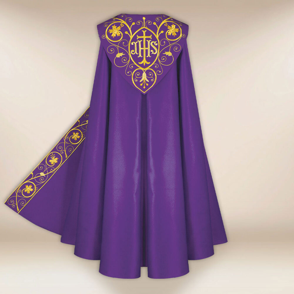 Piviale Piviale liturgico ricamato viola IHS