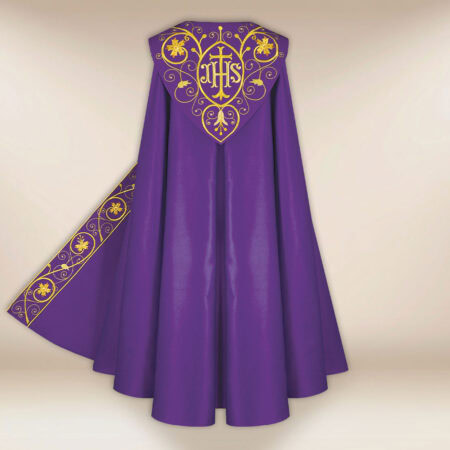 Piviale Piviale liturgico ricamato viola IHS