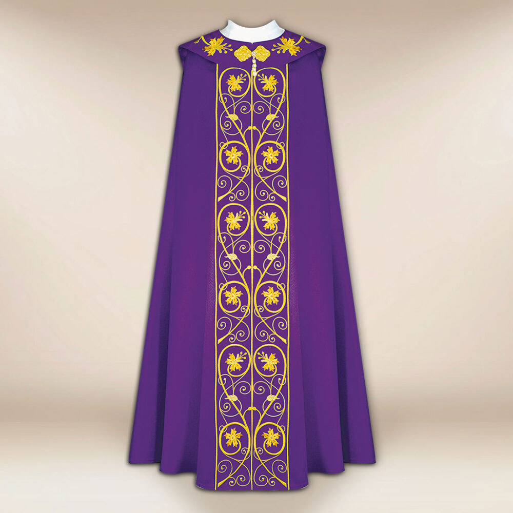 Piviale Piviale liturgico ricamato viola IHS