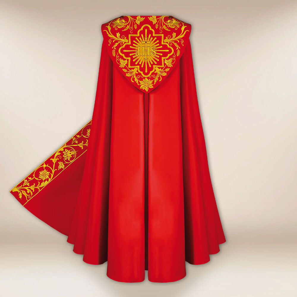 Piviale liturgico ricamato rosso IHS