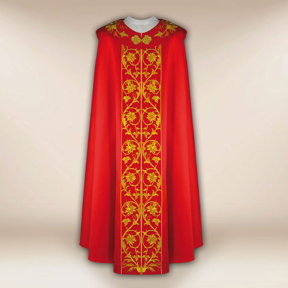 Piviale liturgico ricamato rosso IHS