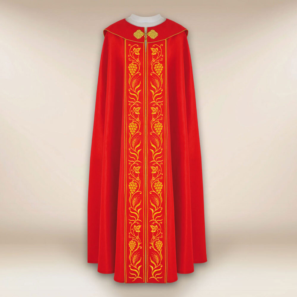 Piviale liturgico ricamato rosso IHS