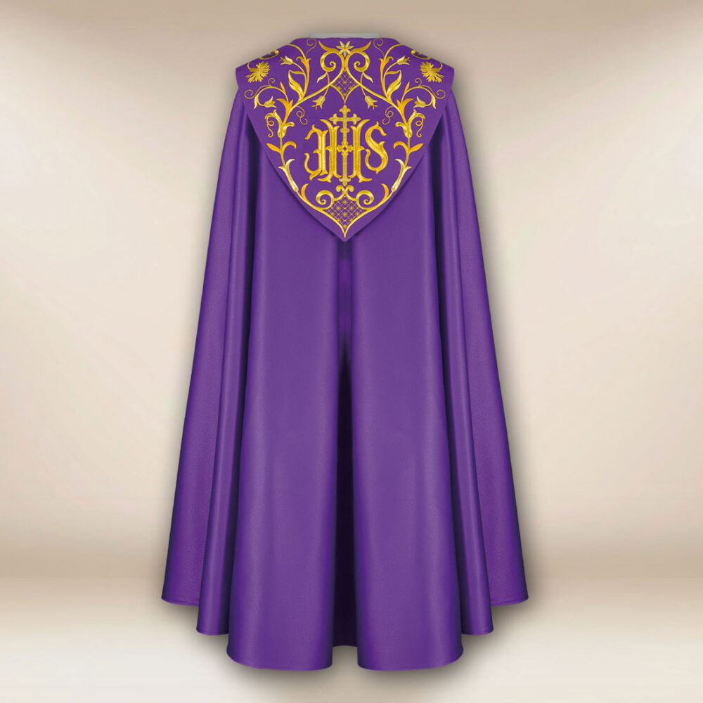 Piviale ricamato viola IHS