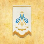 Mini bandiera con l'immagine Madre di Dio del Rosario