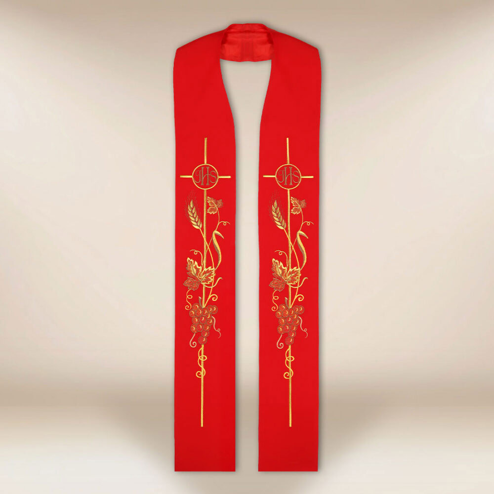 Stola ricamata rossa IHS Spighe e Grappoli