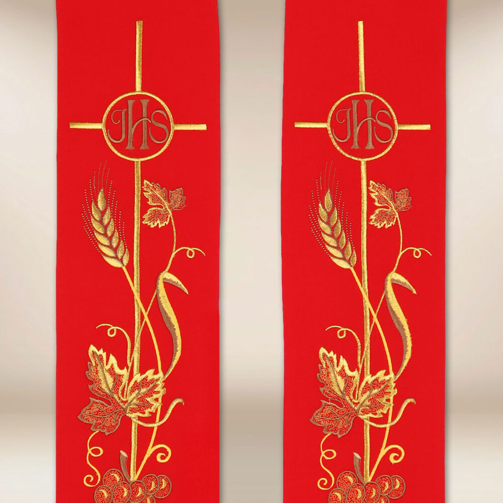 Stola ricamata rossa IHS Spighe e Grappoli