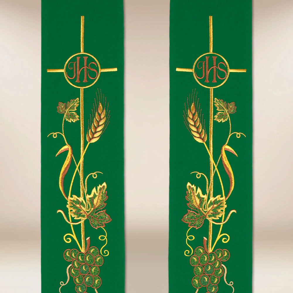 Stola ricamata verde IHS Spighe e Grappoli