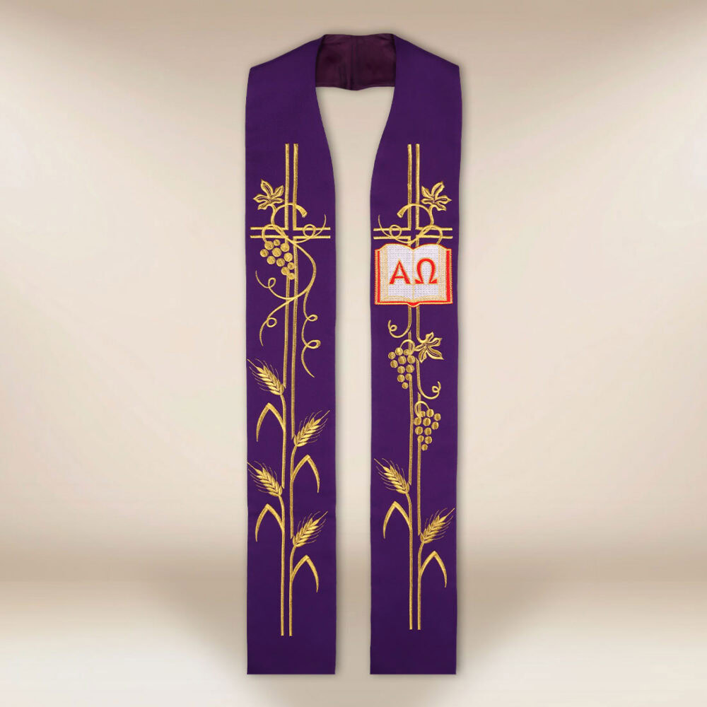 Stola ricamata Alfa Omega viola